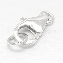 Esterlinas broches pinza de langosta plata, con anillos de salto, plata, 12x9x4mm, agujero: 3mm y 4 mm