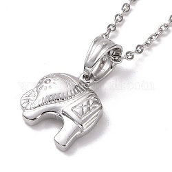 304 Stainless Steel Elephant Pendant Necklace for Women, Stainless Steel Color, 19.69 inch(50cm)