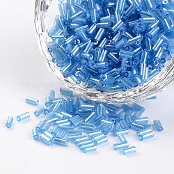 Tubo transparente colores perla brillo chapado agujero redondo bolas de cristal corneta, azul aciano, 3~5x1.8~2mm, agujero: 0.8 mm, aproximamente 1200 unidades / 50 g