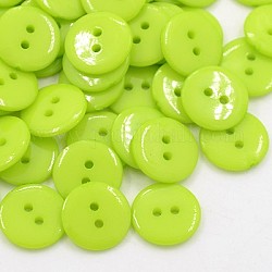 Annähende Acryl knöpfe, Plastikknöpfe für Kostüm-Design, 2-Loch, gefärbt, Flachrund, gelb-grün, 12x2 mm, Bohrung: 1 mm