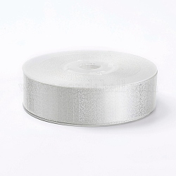 Ruban satin polyester double face, avec couleur argent métallique, blanc, 3/8 pouce (9 mm)