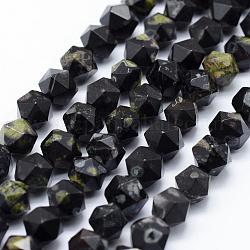 Natürliche grüne Fleck Jaspis Perlen Stränge, sternförmige runde Perlen, facettiert, 8~8.5 mm, Bohrung: 1 mm, ca. 48~50 Stk. / Strang, 14.9~15.1 Zoll (38~38.5 cm)
