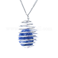 Ciondoli lanterna di diaspro punto blu naturale, fascini ovali, con risultati gabbia in lega placcata platino, 30x25mm