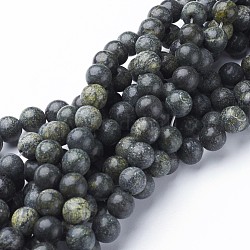 Edelstein Perlen Stränge, natürlicher Serpentin / grüner Stein, Runde, dunkelgrün, ca. 8 mm Durchmesser, Bohrung: 1 mm, ca. 51 Stk. / Stränge, 15~16 Zoll