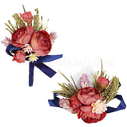 Craspire 1pc 絹布リストコサージュ  シルク布の花のブートニエールブローチ1個付き。  結婚式のための  パーティー  ファイヤーブリック  120x22~90x53mm