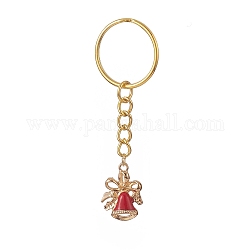 Christmas Bell Alloy Enamel Pendant Keychains, with Iron Split Key Rings, Red, 7cm
