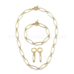 Conjuntos de joyas de cadena de imperdible, Pulseras de aleación, pendientes de aro y collares, con 304 cierre de palanca de acero inoxidable y fornituras de pendiente de latón, la luz de oro, 17.72 pulgada (45 cm), 8-1/4 pulgada (20.9 cm), 3.9 cm, pin: 0.8 mm