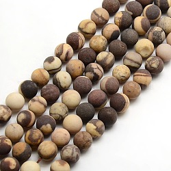 Frosted Natural Zebra Jasper Round Bead Strands, 6mm, Hole: 1mm, about 63~65pcs/strand, 14.9~15.6 inch