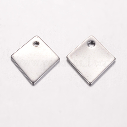 201 Stainless Steel Pendants, Rhombus, Tag Pendants, Stainless Steel Color, 17x14x1mm, Hole: 1.5mm
