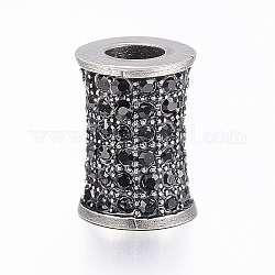 304 inoxydable strass de verre en acier perles européennes, Perles avec un grand trou   , colonne, argent antique, 12x9mm, Trou: 4mm