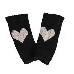 ポリアクリロニトリル繊維糸編み指なし手袋  親指穴付きのツートンカラーの冬用暖かい手袋  ハート柄  ブラック＆ホワイト  190x70mm