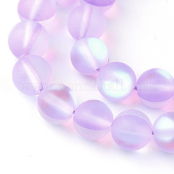 Chapelets de perles en pierre de lune synthétique, perles holographiques, teinte, mat, ronde, lilas, 6mm, Trou: 1mm, Environ 60~62 pcs/chapelet, 14~15 pouce