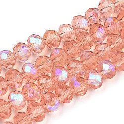 Electroplate Glass Beads Strands, Half Rainbow Plated, Faceted, Rondelle, Salmon, 2.5x2mm, Hole: 0.4mm, about 195pcs/strand, 11 inch(27.5cm)