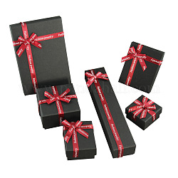 Braccialetto scatole di cartone, con nastro di raso bowknot, scatole regalo gioielli, rettangolo, rosso, 7.3x7.3x4.5cm
