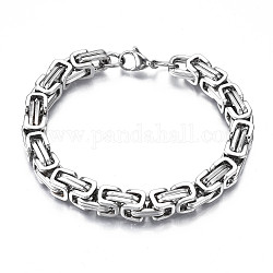 201 Stainless Steel Byzantine Chain Bracelet for Men Women, Stainless Steel Color, 8-7/8 inch(22.5cm)