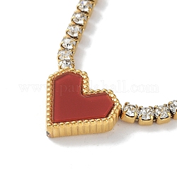 Красное акриловое ожерелье с подвеской в виде сердца, с вакуумным покрытием 304 цепочка для чашек из нержавеющей стали со стразами, золотые, 16.85 дюйм (42.8 см)