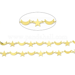 Латунные цепочки со звездами и лунами ручной работы, пайки, с катушкой, золотые, звезды: 7.3x10x0.3 mm, пн: 5x8.5x0.3мм