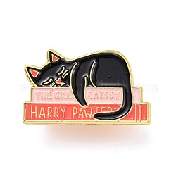 El pin de esmalte de la gran palabra catsby, Broche de esmalte de aleación para dormir de gato para ropa de mochila, dorado, rosa, 19x31x10.5mm, pin: 1 mm.