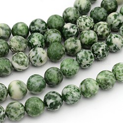 Нити бусин из драгоценных камней, зеленое пятно яшма, круглые, диаметром около 10 мм , отверстие : 1 мм, около 39 шт / нитка, 15.5 дюйм
