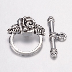 Tibetan Style Toggle Clasps, Lead Free and Cadmium Free, Antique Silver, Size: Flower: 18mm wide, 19mm long, Bar: 4mm wide, 24mm long, hole: 2mm