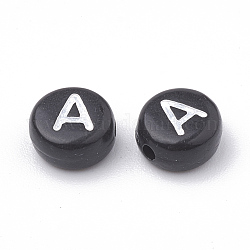Perline acrilico opaco, foro orizzontale, stile alfabeto, rotondo e piatto, letter.a, 7x4mm, Foro: 1.5 mm, circa 370pcs/50g