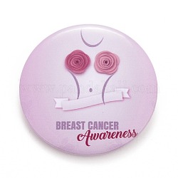 Mois de sensibilisation au cancer du sein broche en fer blanc, badge rond plat rose pour vêtements sacs vestes, platine, motif rose, 44x7mm