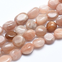Natürliche sunstone Perlen Stränge, getrommelt Stein, Nuggets, 8~12x7~10x4~8 mm, Bohrung: 0.8 mm, ca. 40~42 Stk. / Strang, 15.7 Zoll (40 cm)