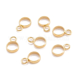 304 staffa tubolare in acciaio inox, loop bails, forma ad anello con anello, vero placcato oro 18k, 8x5.5x1.5mm, Foro: 1.8 mm