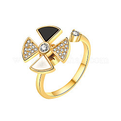 Latón de apertura ajustable con anillo esmaltado, anillo giratorio de circonita cúbica, trébol, dorado, 13.5mm