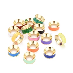 Perles rainurées en laiton émaillé, véritable 18k plaqué or, anneau, couleur mixte, 12x5mm, diamètre intérieur: 7 mm