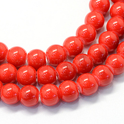 Baking Painted Glass Round Bead Strands, Orange Red, 8.5~9mm, Hole: 1.5mm, about 105pcs/strand, 31.8 inch