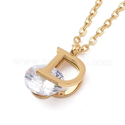 Crystal Rhinestone Initial Letter D Pendant Necklace, Ion Plating(IP) 304 Stainless Steel Jewelry for Women, Golden, 16.26 inch(41.3cm)