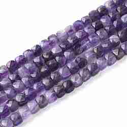 Natural Amethyst Beads Strands, Faceted, Cube, 5x5x5mm, Hole: 0.8mm, about 84pcs/strand, 15.5 inch(39.5cm)