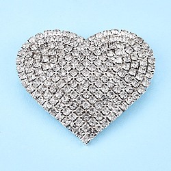 Épinglette coeur strass cristal, insigne créatif en laiton pour vêtements de sac à dos, couleur d'argent, 43.5x48.5x9mm, pin: 0.6 mm