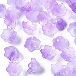Perlas de vidrio pintadas con spray de dos tonos transparentes, flor, lila, 7x11.5x11.5mm, agujero: 1.2 mm