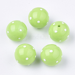 Perles acryliques, ronde avec tache, pelouse verte, 16x15mm, Trou: 2.5mm