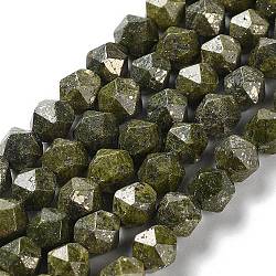 Natürliche Pyrit Perlen Stränge, facettiert, sternförmige runde Perlen, 9.5~10.5x9~9.5x9~9.5 mm, Bohrung: 1.2 mm, ca. 36~38 Stk. / Strang, 14.76~15 Zoll (37.5~38.1 cm)