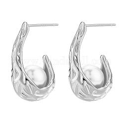 Boucles d'oreilles en forme de larme avec perles naturelles, boucles d'oreilles demi-créoles, platine, 22.5x9.5x14mm, pin: 0.8 mm