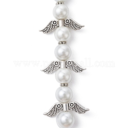 Fili di perle di vetro a forma di fata angelo, con perline in lega di stile tibetano e filo di nylon, fumo bianco, 20x22.5x8mm, Foro: 0.8 mm, circa 4pcs/filo, 3.15 pollice (8 cm)