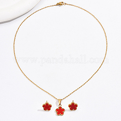 Conjunto de joyas de flores acrílicas, Aretes y collar con colgante de acero inoxidable chapado en oro real de 18k, rojo, 17.32 pulgada (44 cm), 13x13mm