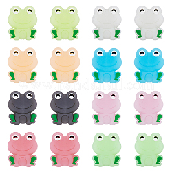 DICOSMETIC 16Pcs 8 Colors Frog Luminous Food Grade Eco-Friendly Silicone Beads, Chewing Beads For Teethers, DIY Nursing Necklaces Making, Glow in the Dark, Mixed Color, 28x24x10mm, Hole: 3mm, 2pcs/color