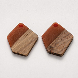 Colgantes de resina y madera de nogal, encerado, polígono, marrón, 20.5x18.5x3~4mm, agujero: 2 mm