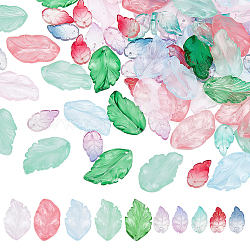 HOBBIESAY 100Pcs 10 Colors Two Tones Colorful Leaf Glass Beads 17.5-29x10-17mm Drilled Leaves Beads Transparent Loose Bead Charms with Glitter Gold Powder for DIY Jewelry Making, Hole: 1.2-1.4mm