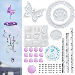 DIY Butterfly Wind Chime Making Kits, Including Silicone Molds, Aluminum Tube, Acrylic Beads and Crystal Thread, White, 73pcs/set