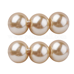Perle di perle di vetro di grado ecologico, perlato, tondo, navajo bianco, 6mm, Foro: 1.2~1.5 mm, circa 68pcs/filo, 16'' (40.64 cm)