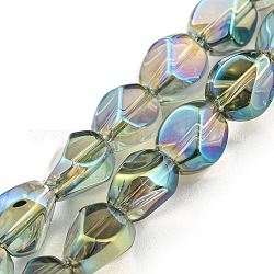 Fili di perle di vetro trasparente placcato completamente arcobaleno, sfaccettato poligono, verde mare scuro, 7.5x6x6.8mm, Foro: 1 mm, circa 90pcs/filo, 26.85 pollice (68.2 cm)