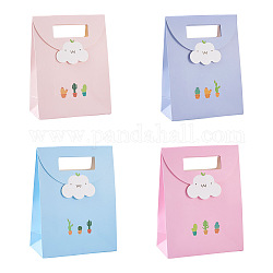 Magibeads 20pcs 4 Farben Rechteck Papier Flip Geschenktüten, mit Henkel & Wolken & Kaktusmuster, Einkaufstüten, Mischfarbe, 12.3x6x16.1 cm, 5 Stk. je Farbe