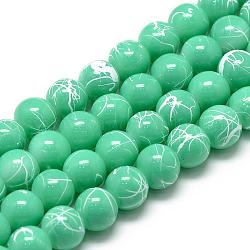 Chapelets de perles en verre d'effilage, cuisson peint, teinte, ronde, aigue-marine moyenne, 6~6.5mm, Trou: 1.5mm, Environ 145 pcs/chapelet, 31.8 pouce
