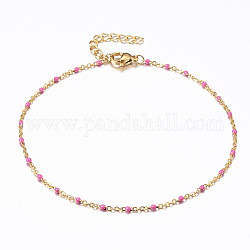 304 acero inoxidable tobillera de cadena de cable, con esmalte, dorado, rosa, 9 pulgada (23 cm), 1.5~2mm