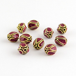 Oval Handmade Indonesia Beads, with Alloy Cores, Antique Golden, Purple, 11x9mm, Hole: 1mm